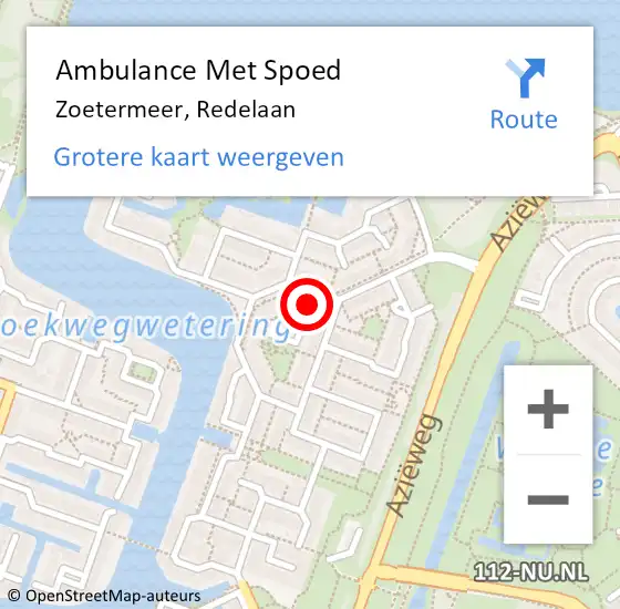 Locatie op kaart van de 112 melding: Ambulance Met Spoed Naar Zoetermeer, Redelaan op 10 april 2023 23:11