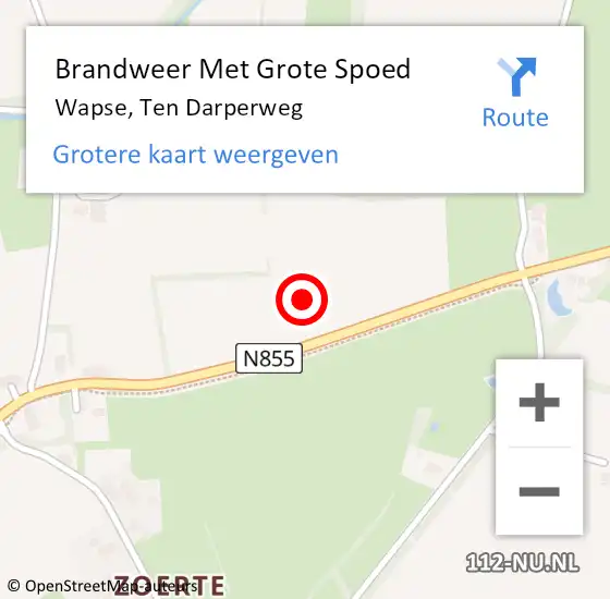 Locatie op kaart van de 112 melding: Brandweer Met Grote Spoed Naar Wapse, Ten Darperweg op 11 april 2023 01:00