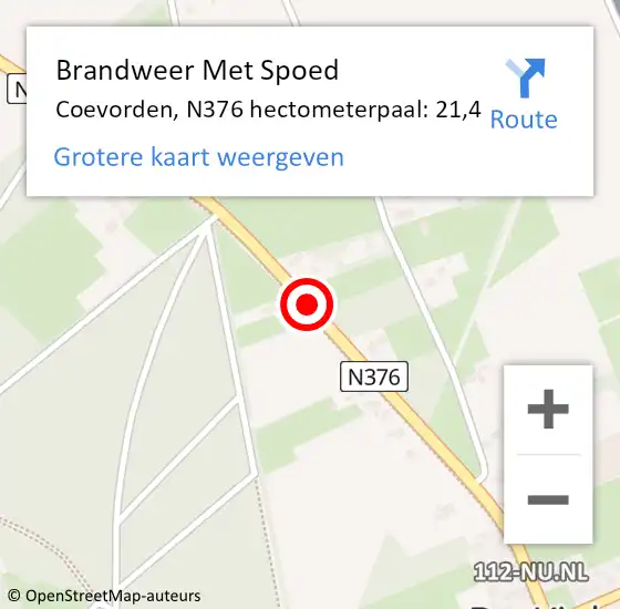 Locatie op kaart van de 112 melding: Brandweer Met Spoed Naar Coevorden, N376 hectometerpaal: 21,4 op 11 april 2023 02:08
