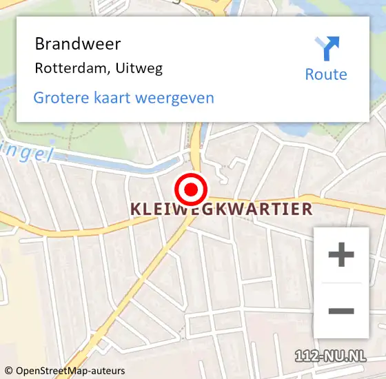 Locatie op kaart van de 112 melding: Brandweer Rotterdam, Uitweg op 11 april 2023 06:31
