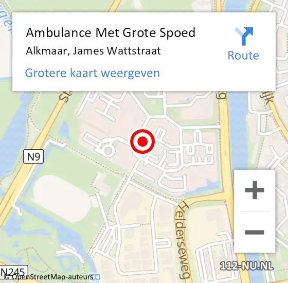 Locatie op kaart van de 112 melding: Ambulance Met Grote Spoed Naar Alkmaar, James Wattstraat op 11 april 2023 12:32