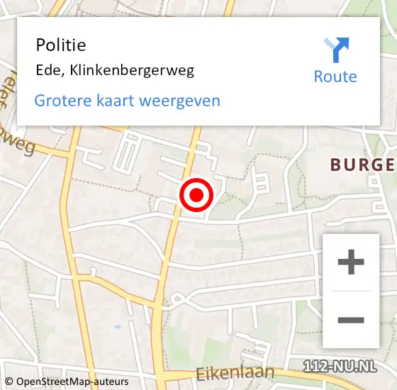 Locatie op kaart van de 112 melding: Politie Ede, Klinkenbergerweg op 11 april 2023 16:52