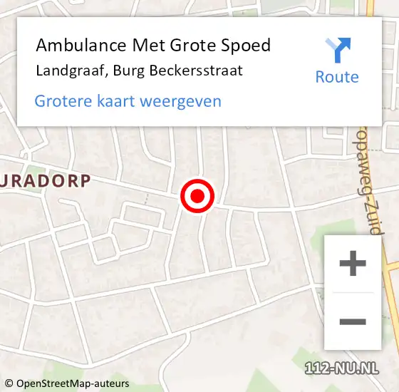 Locatie op kaart van de 112 melding: Ambulance Met Grote Spoed Naar Landgraaf, Burg Beckersstraat op 21 augustus 2014 23:41