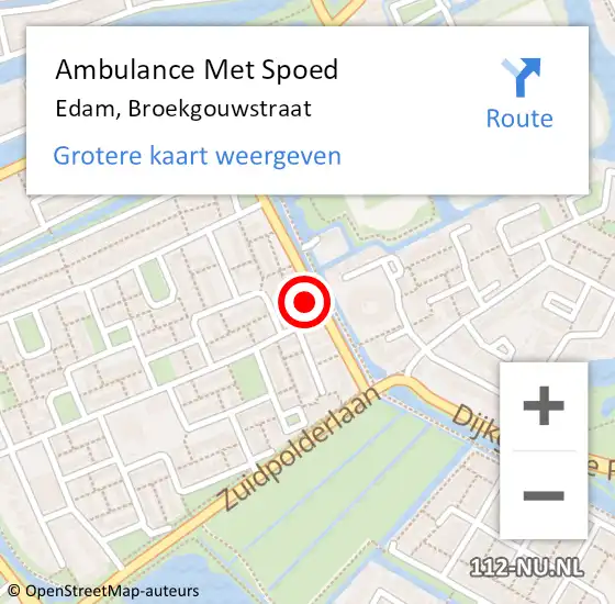 Locatie op kaart van de 112 melding: Ambulance Met Spoed Naar Edam, Broekgouwstraat op 11 april 2023 17:58