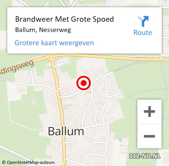 Locatie op kaart van de 112 melding: Brandweer Met Grote Spoed Naar Ballum, Nesserweg op 11 april 2023 20:58