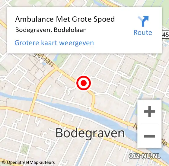 Locatie op kaart van de 112 melding: Ambulance Met Grote Spoed Naar Bodegraven, Bodelolaan op 11 april 2023 21:08