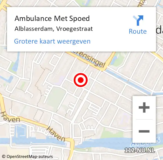 Locatie op kaart van de 112 melding: Ambulance Met Spoed Naar Alblasserdam, Vroegestraat op 12 april 2023 01:19