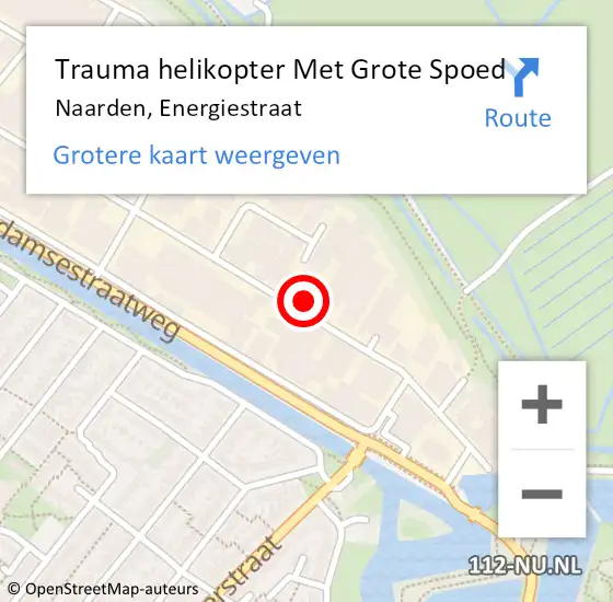 Locatie op kaart van de 112 melding: Trauma helikopter Met Grote Spoed Naar Naarden, Energiestraat op 12 april 2023 07:46