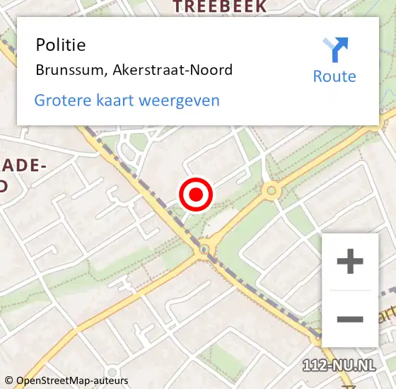 Locatie op kaart van de 112 melding: Politie Brunssum, Akerstraat-Noord op 12 april 2023 08:14