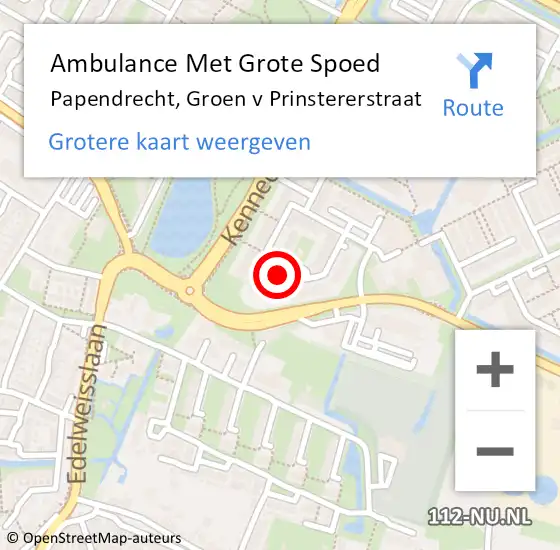 Locatie op kaart van de 112 melding: Ambulance Met Grote Spoed Naar Papendrecht, Groen v Prinstererstraat op 12 april 2023 12:10