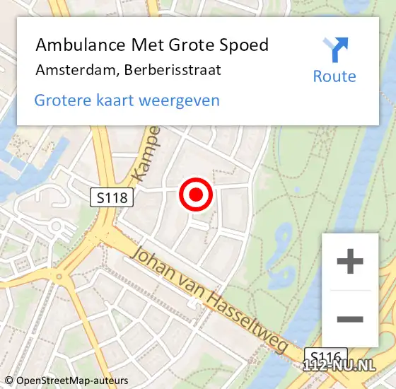 Locatie op kaart van de 112 melding: Ambulance Met Grote Spoed Naar Amsterdam, Berberisstraat op 12 april 2023 12:51