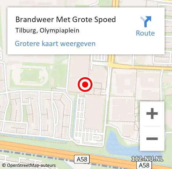 Locatie op kaart van de 112 melding: Brandweer Met Grote Spoed Naar Tilburg, Olympiaplein op 12 april 2023 14:06