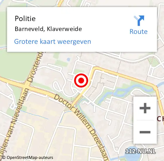 Locatie op kaart van de 112 melding: Politie Barneveld, Klaverweide op 12 april 2023 16:36