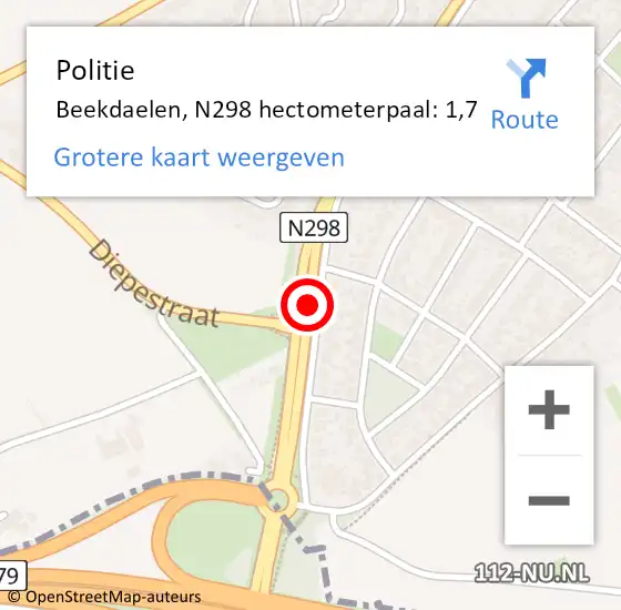 Locatie op kaart van de 112 melding: Politie Beekdaelen, N298 hectometerpaal: 1,7 op 12 april 2023 17:31