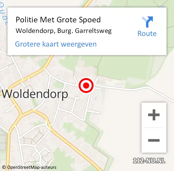 Locatie op kaart van de 112 melding: Politie Met Grote Spoed Naar Woldendorp, Burg. Garreltsweg op 12 april 2023 19:22