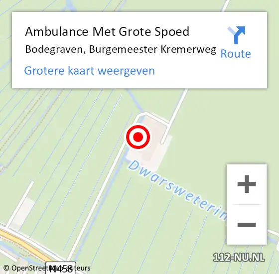 Locatie op kaart van de 112 melding: Ambulance Met Grote Spoed Naar Bodegraven, Burgemeester Kremerweg op 12 april 2023 23:15