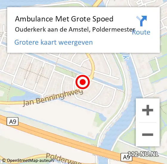 Locatie op kaart van de 112 melding: Ambulance Met Grote Spoed Naar Ouderkerk aan de Amstel, Poldermeester op 12 april 2023 23:21