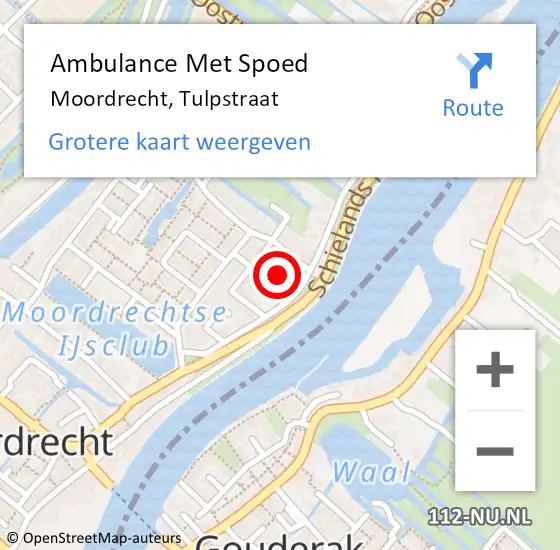 Locatie op kaart van de 112 melding: Ambulance Met Spoed Naar Moordrecht, Tulpstraat op 13 april 2023 08:05