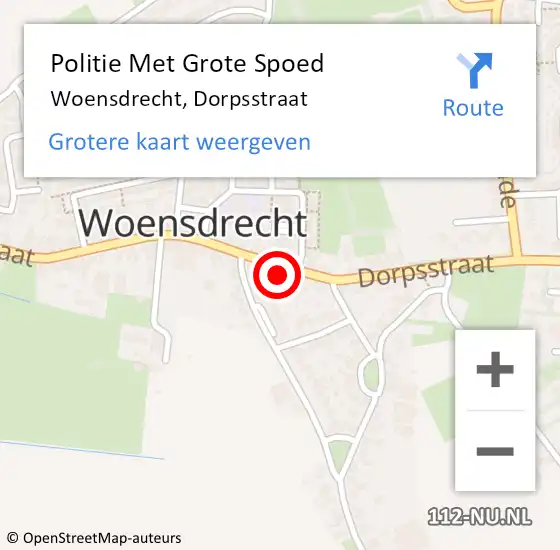 Locatie op kaart van de 112 melding: Politie Met Grote Spoed Naar Woensdrecht, Dorpsstraat op 13 april 2023 09:00