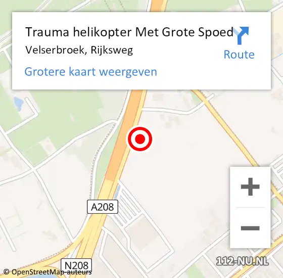 Locatie op kaart van de 112 melding: Trauma helikopter Met Grote Spoed Naar Velserbroek, Rijksweg op 13 april 2023 09:35