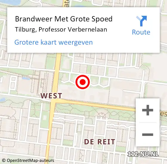Locatie op kaart van de 112 melding: Brandweer Met Grote Spoed Naar Tilburg, Professor Verbernelaan op 13 april 2023 14:23
