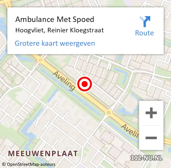 Locatie op kaart van de 112 melding: Ambulance Met Spoed Naar Hoogvliet, Reinier Kloegstraat op 13 april 2023 14:32