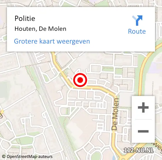 Locatie op kaart van de 112 melding: Politie Houten, De Molen op 13 april 2023 15:04