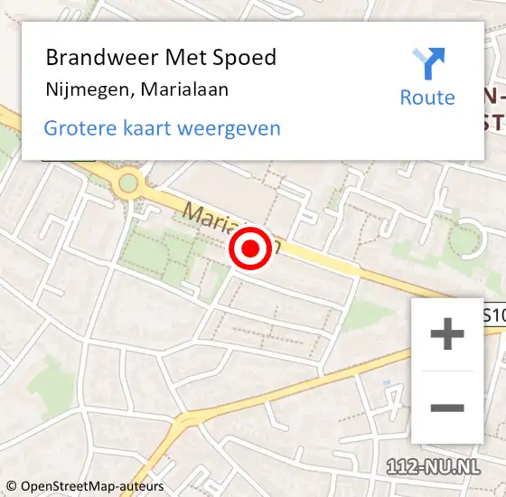 Locatie op kaart van de 112 melding: Brandweer Met Spoed Naar Nijmegen, Marialaan op 13 april 2023 16:43