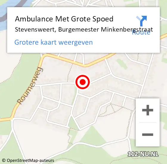 Locatie op kaart van de 112 melding: Ambulance Met Grote Spoed Naar Stevensweert, Burgemeester Minkenbergstraat op 13 april 2023 17:36