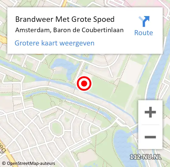 Locatie op kaart van de 112 melding: Brandweer Met Grote Spoed Naar Amsterdam, Baron de Coubertinlaan op 14 april 2023 00:01
