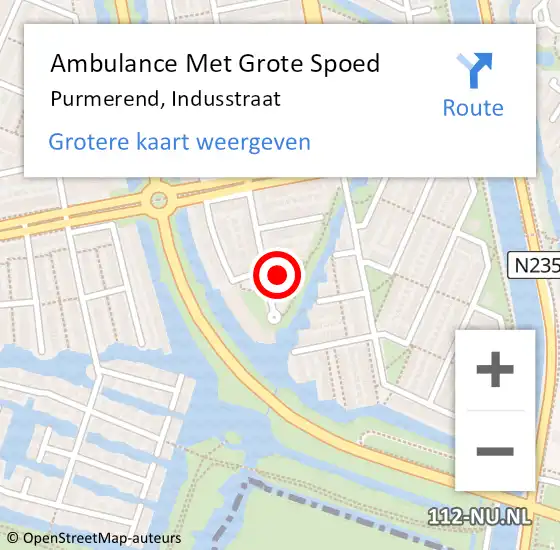 Locatie op kaart van de 112 melding: Ambulance Met Grote Spoed Naar Purmerend, Indusstraat op 14 april 2023 08:20