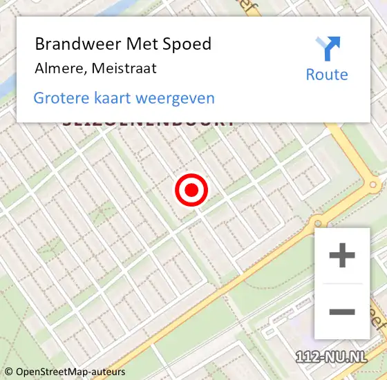 Locatie op kaart van de 112 melding: Brandweer Met Spoed Naar Almere, Meistraat op 14 april 2023 09:12