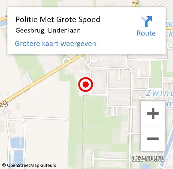 Locatie op kaart van de 112 melding: Politie Met Grote Spoed Naar Geesbrug, Lindenlaan op 14 april 2023 10:45