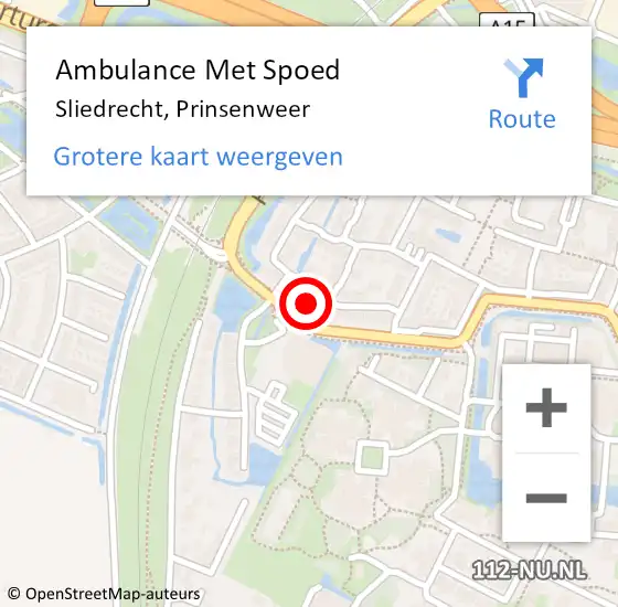 Locatie op kaart van de 112 melding: Ambulance Met Spoed Naar Sliedrecht, Prinsenweer op 14 april 2023 12:10