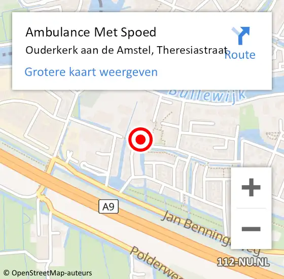 Locatie op kaart van de 112 melding: Ambulance Met Spoed Naar Ouderkerk aan de Amstel, Theresiastraat op 14 april 2023 14:12