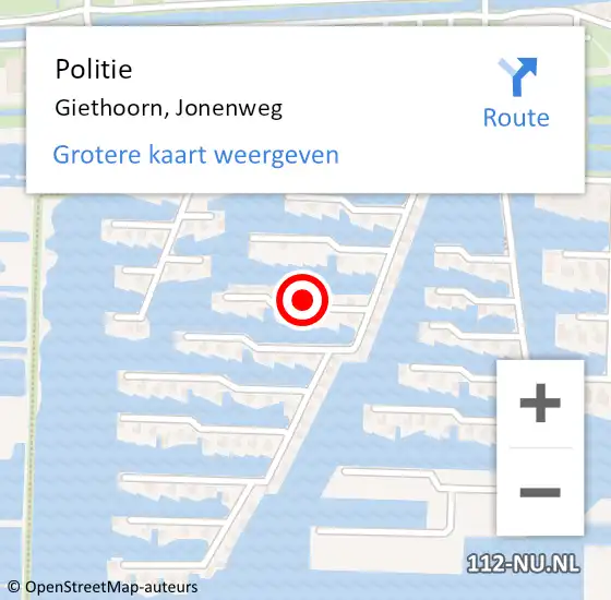 Locatie op kaart van de 112 melding: Politie Giethoorn, Jonenweg op 14 april 2023 14:27