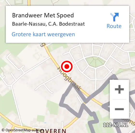 Locatie op kaart van de 112 melding: Brandweer Met Spoed Naar Baarle-Nassau, C.A. Bodestraat op 14 april 2023 14:41