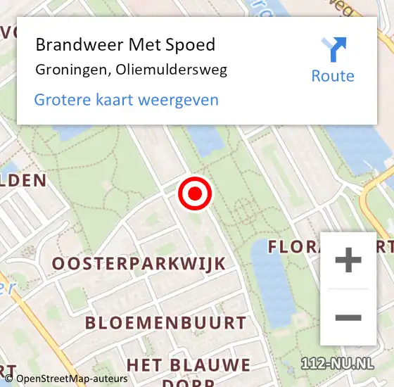Locatie op kaart van de 112 melding: Brandweer Met Spoed Naar Groningen, Oliemuldersweg op 14 april 2023 18:08