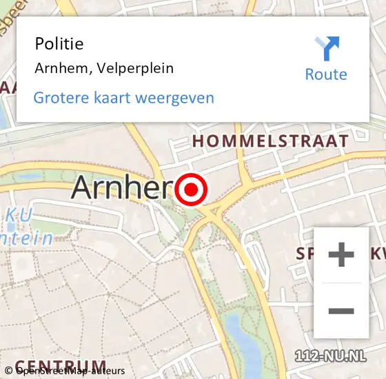 Locatie op kaart van de 112 melding: Politie Arnhem, Velperplein op 14 april 2023 18:20
