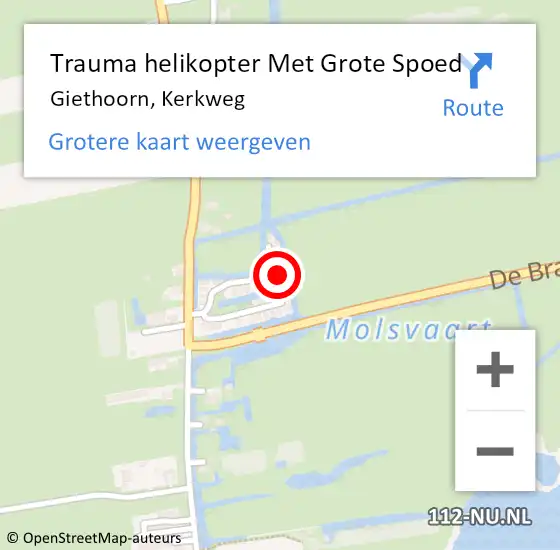 Locatie op kaart van de 112 melding: Trauma helikopter Met Grote Spoed Naar Giethoorn, Kerkweg op 14 april 2023 18:27