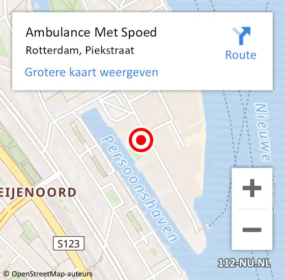 Locatie op kaart van de 112 melding: Ambulance Met Spoed Naar Rotterdam, Piekstraat op 14 april 2023 20:41