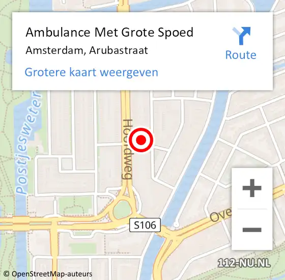 Locatie op kaart van de 112 melding: Ambulance Met Grote Spoed Naar Amsterdam, Arubastraat op 14 april 2023 22:54