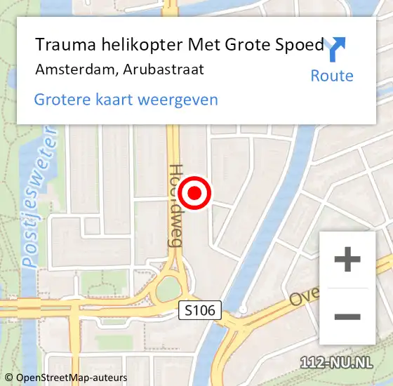Locatie op kaart van de 112 melding: Trauma helikopter Met Grote Spoed Naar Amsterdam, Arubastraat op 14 april 2023 23:00