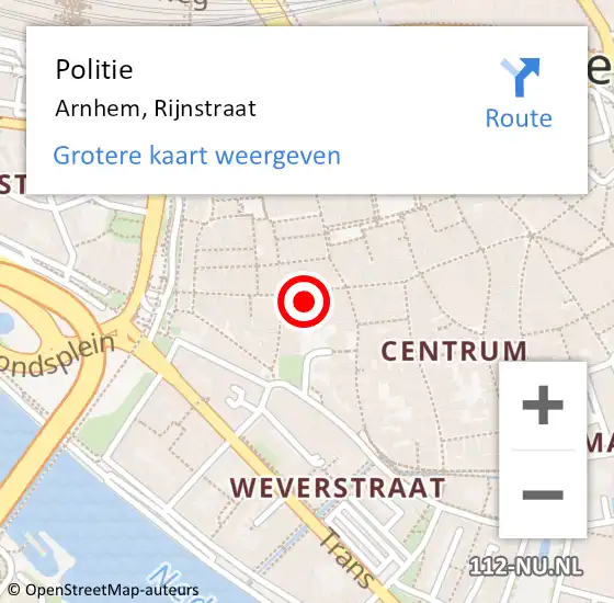 Locatie op kaart van de 112 melding: Politie Arnhem, Rijnstraat op 15 april 2023 00:23