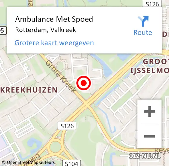Locatie op kaart van de 112 melding: Ambulance Met Spoed Naar Rotterdam, Valkreek op 15 april 2023 01:10