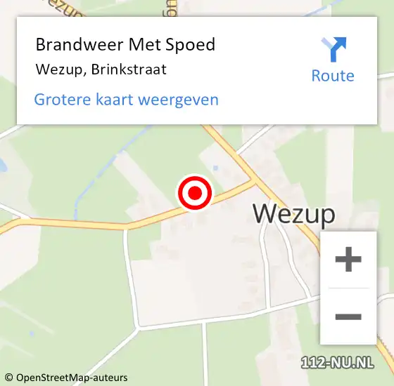 Locatie op kaart van de 112 melding: Brandweer Met Spoed Naar Wezup, Brinkstraat op 15 april 2023 05:33