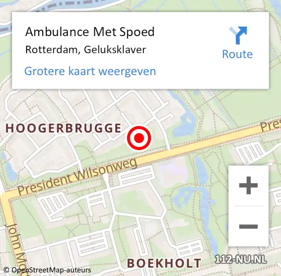 Locatie op kaart van de 112 melding: Ambulance Met Spoed Naar Rotterdam, Geluksklaver op 15 april 2023 07:31