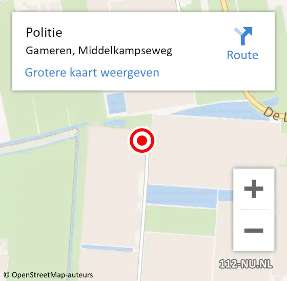Locatie op kaart van de 112 melding: Politie Gameren, Middelkampseweg op 15 april 2023 09:07