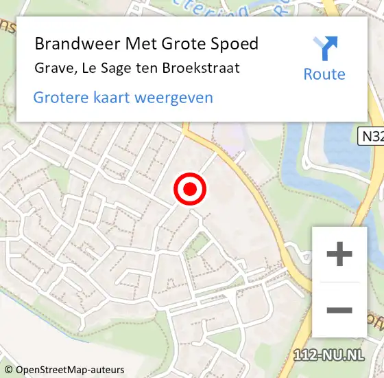 Locatie op kaart van de 112 melding: Brandweer Met Grote Spoed Naar Grave, Le Sage ten Broekstraat op 15 april 2023 11:01