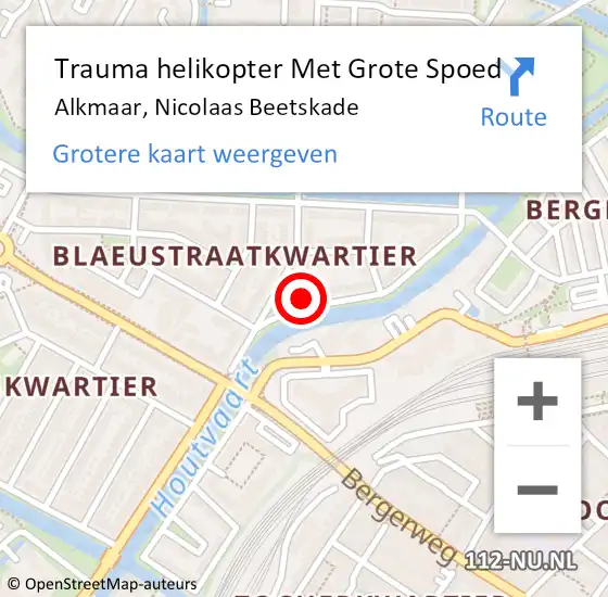 Locatie op kaart van de 112 melding: Trauma helikopter Met Grote Spoed Naar Alkmaar, Nicolaas Beetskade op 15 april 2023 12:06